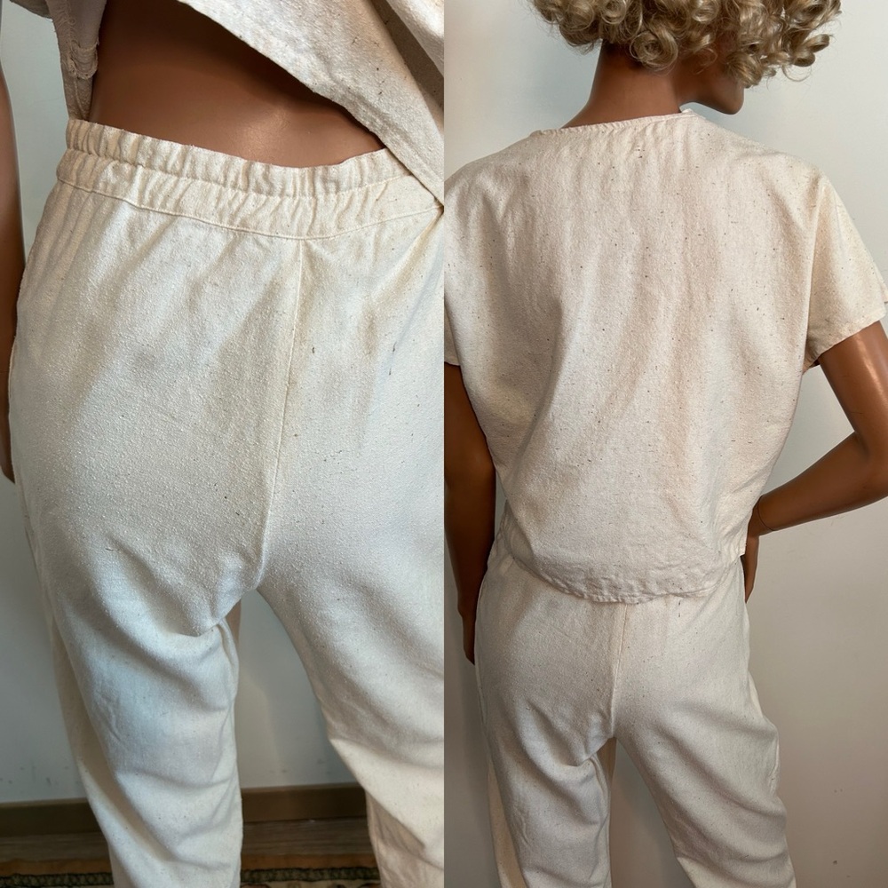 1980s Hand Painted Two Piece Set – Natural Cotton Top & High Waist Pants (S/M) - Picture 8 of 8